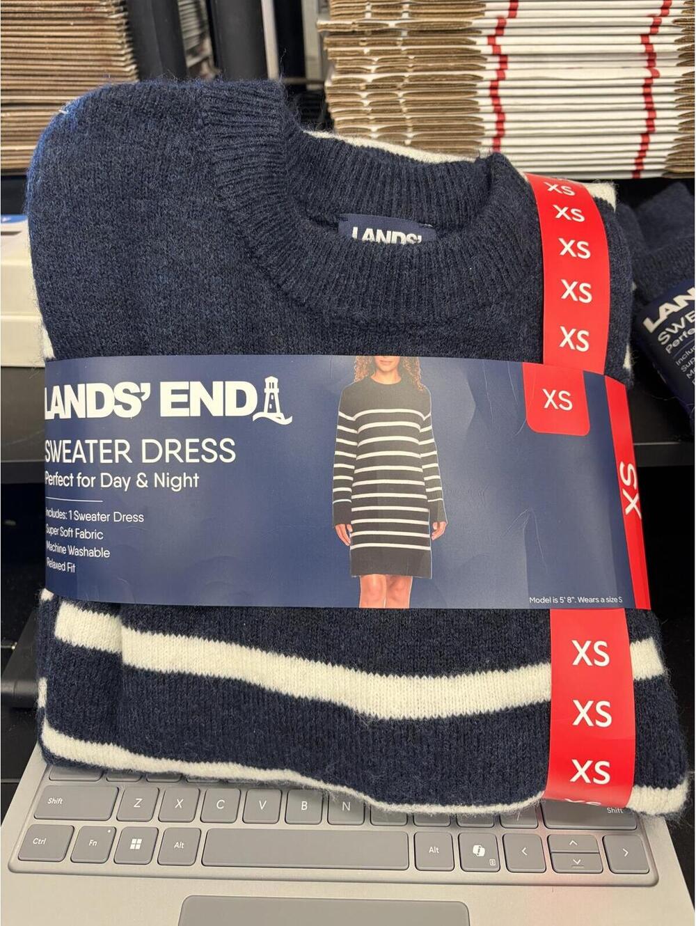 Lands End Navy Blue and White Sweater Dress Size Extra Small
